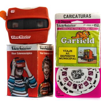 Pack de View Master Original + Set de 3 Discos de Garfield "Viaje al Depósito Municipal" 1978