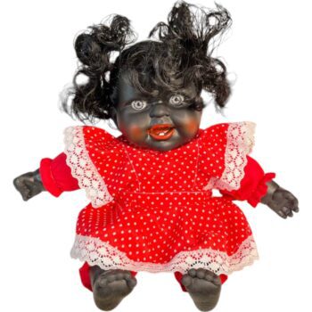 Muñeca Vintage de Jebe con Vestido Rojo a Lunares