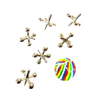 Juego de Yases Metálicos Plateados 6 Unidades + Pelota de Goma (En Caja Lista para Regalar)