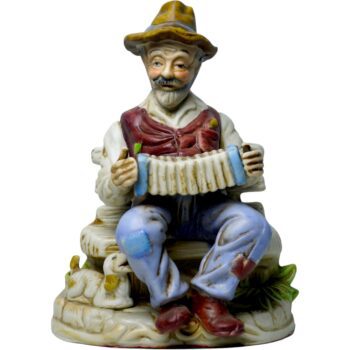 Figura Vintage de Cerámica Anciano con Acordeón Pintada a Mano – Hecho en Taiwán Años 50