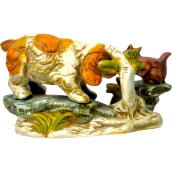 Figura Vintage de Cerámica Perro y Ardilla Pintada a Mano – Hecho en Taiwán Años 50