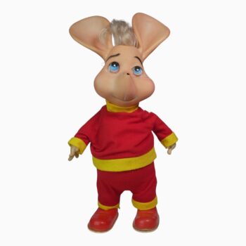 Muñeco Vintage Topo Gigio en Conjunto Deportivo Rojo y Amarillo (Rayito de Sol / María Perego) – Década de 1980